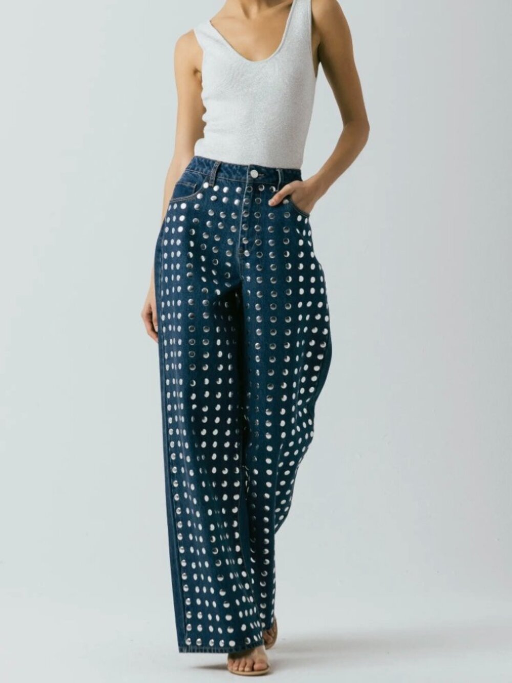 Franklin Studded High Waist Wide Leg Jeans BLANKNYC NWT, Sz 25
